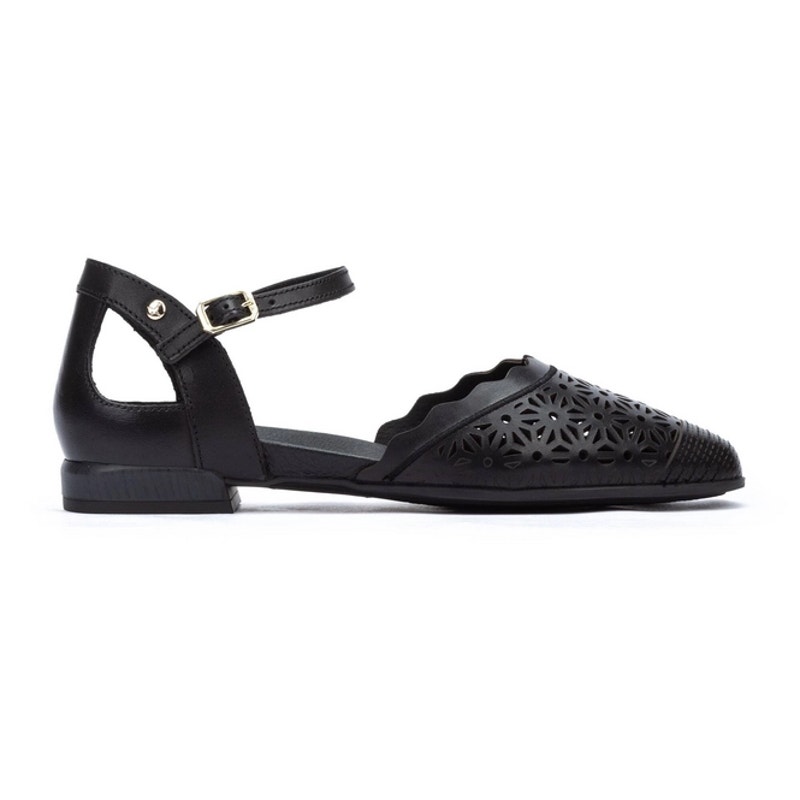 Pikolinos Benissa Flat Black Perforated Leather Sandal Womens Eu 38 Us 7.5-8